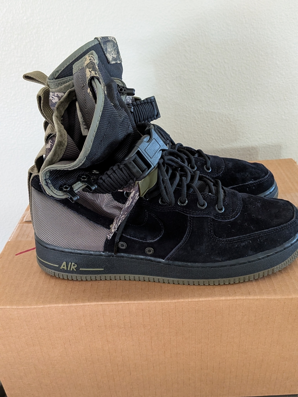 Nike SF Air Force 1 High-Top Boots in Black and Olive